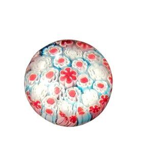 Murano Type vintage  2" H x 2 1/2" W Millefiori Glass Paperweight Bubbles